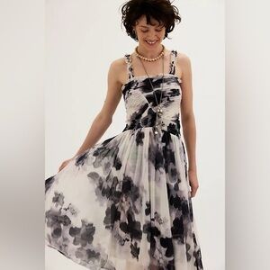 2881. FREE PEOPLE Tessa Smocked Midi Dress in Ivory Combo Sz S NWOT $168